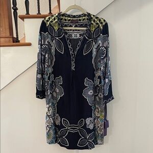 Hale Bob Black and Blue Boho Floral Dress NWT Size XL